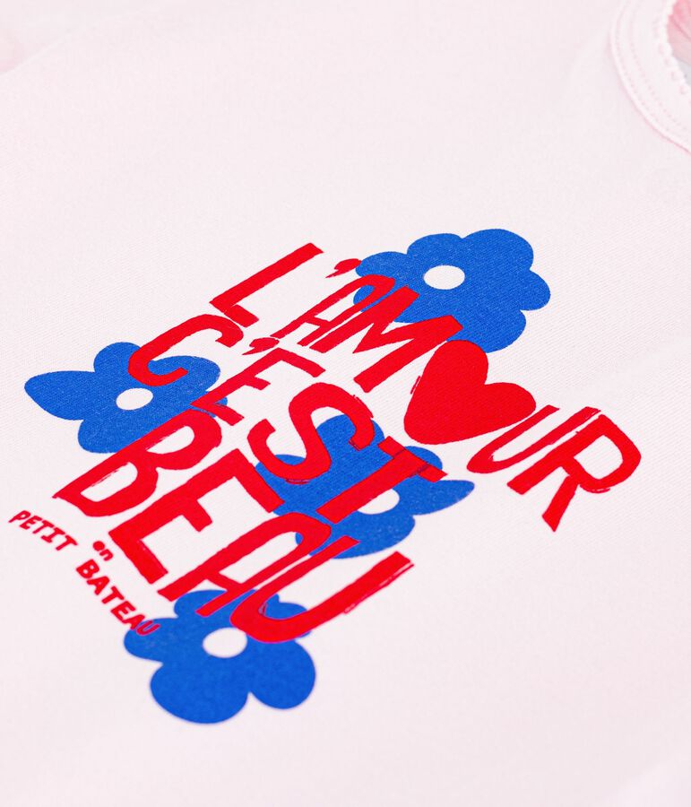 Camiseta de algod&oacute;n de manga corta con estampado para beb&eacute; rosa