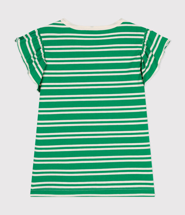 Camiseta de punto ligero a rayas para ni&ntilde;a verde/crudo