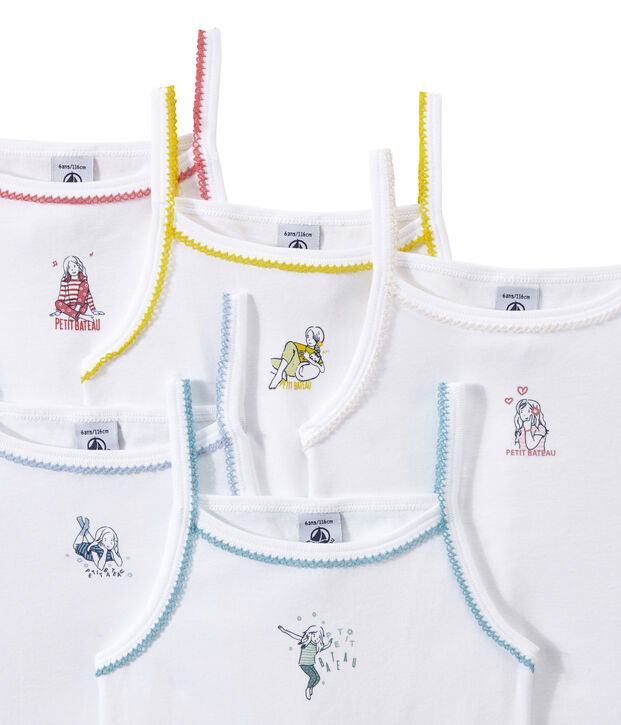 Lote de 5 camisetas de tirante fino estampadas para ni&ntilde;a blanco