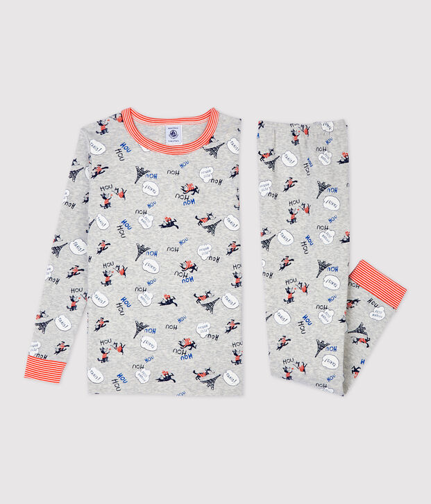 Pijama snugfit con estampado de Par&iacute;s de ni&ntilde;o de algod&oacute;n org&aacute;nico gris/multicolor