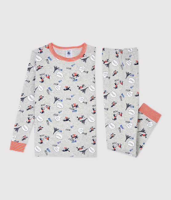 Pijama snugfit con estampado de París de niño de algodón orgánico gris BELUGA/blanco MULTICO