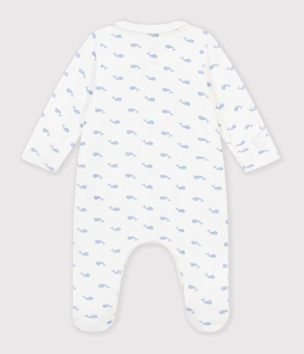 Pijama de terciopelo con cuello y estampado de ballena para beb&eacute; azul/azul