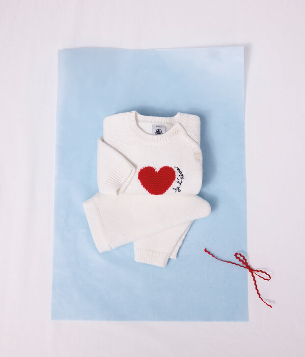 Conjunto de punto tricotado jacquard con coraz&oacute;n para beb&eacute; rojo/rojo