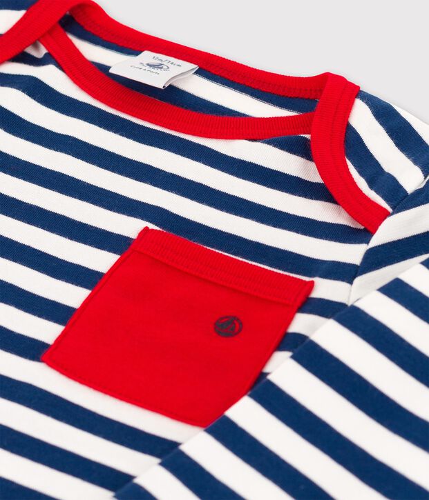 Camiseta de manga larga a rayas de jersey para beb&eacute; azul/blanco