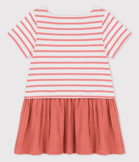 Vestido de jersey y gasa de algodón orgánico de niña blanco MARSHMALLOW/ PAPAYE