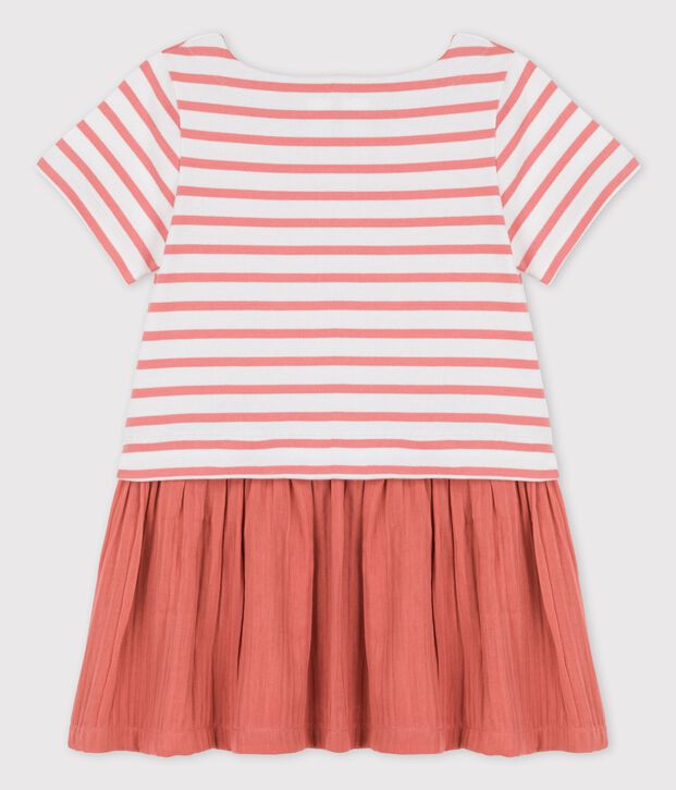 Vestido de jersey y gasa de algod&oacute;n org&aacute;nico de ni&ntilde;a blanco/rosa