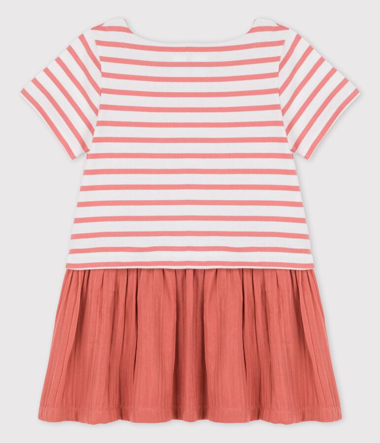 Vestido de jersey y gasa de algod&oacute;n org&aacute;nico de ni&ntilde;a blanco/rosa