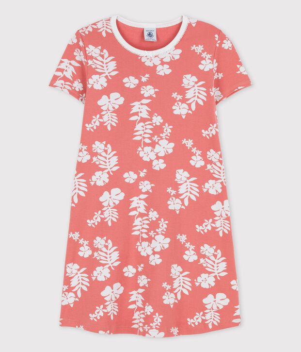 Camis&oacute;n hawaiano de algod&oacute;n de ni&ntilde;a rosa/blanco