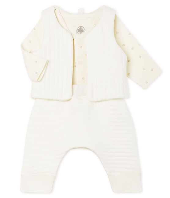 Conjunto de tres piezas para bebé niña de túbico blanco MARSHMALLOW