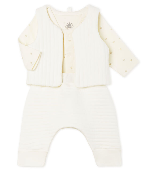 Conjunto de tres piezas para beb&eacute; ni&ntilde;a de t&uacute;bico blanco