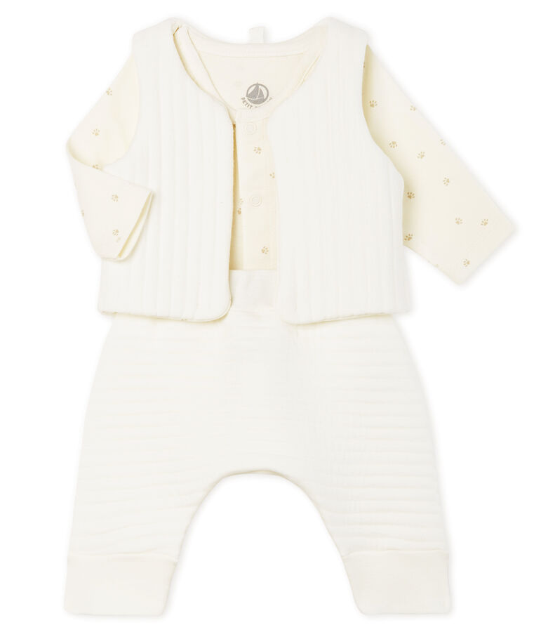 Conjunto de tres piezas para beb&eacute; ni&ntilde;a de t&uacute;bico blanco MARSHMALLOW