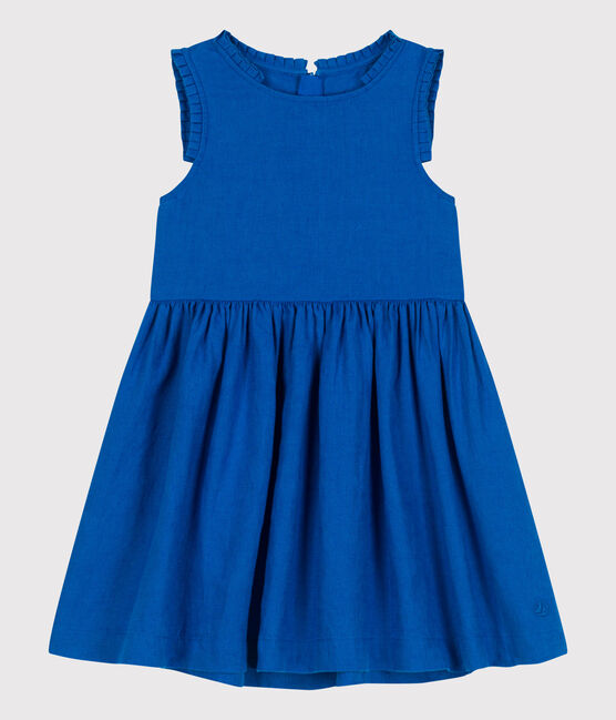 Vestido infantil de lino liso sin mangas azul PORCELANA