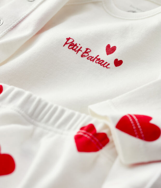 Conjunto de 3 prendas con corazones rojos de beb&eacute; de algod&oacute;n org&aacute;nico blanco/rojo
