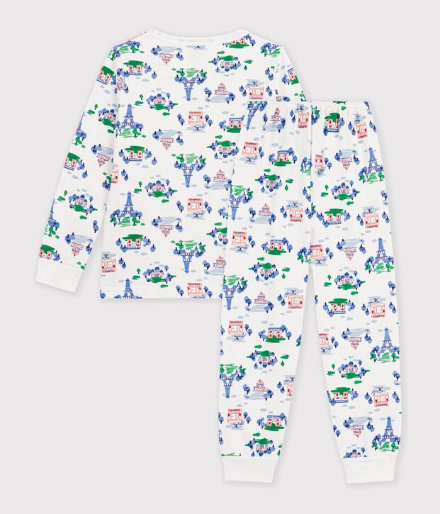 Pijama infantil de mulet&oacute;n con estampado de Par&iacute;s blanco/multicolor