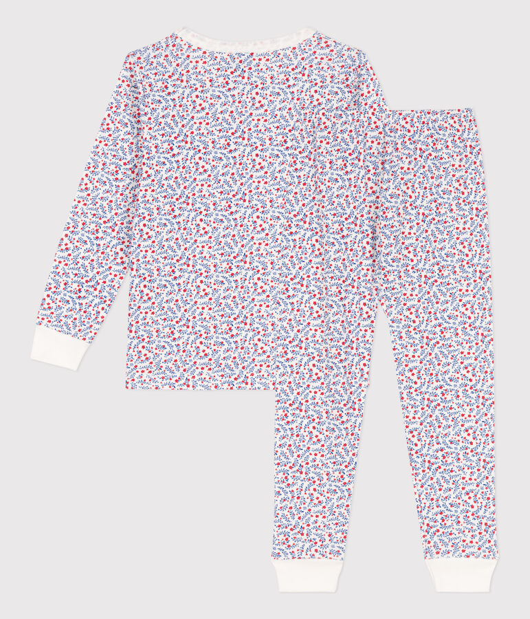 Pijama de algod&oacute;n con flores para ni&ntilde;a blanco/multicolor