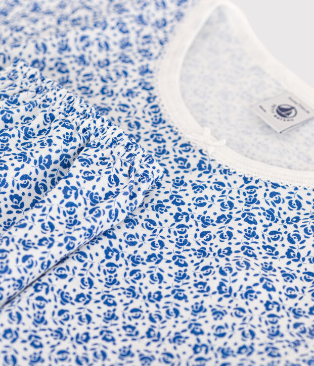 Pijama pirata infantil de algod&oacute;n con estampado de flor azul/azul