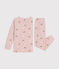Pijama infantil de felpa cepillada con estampado de estrellas y corazones rosa SALINE/blanco MULTICO