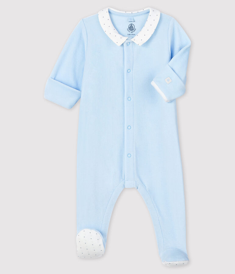 Pijama de terciopelo azul con cuello para beb&eacute; ni&ntilde;o azul