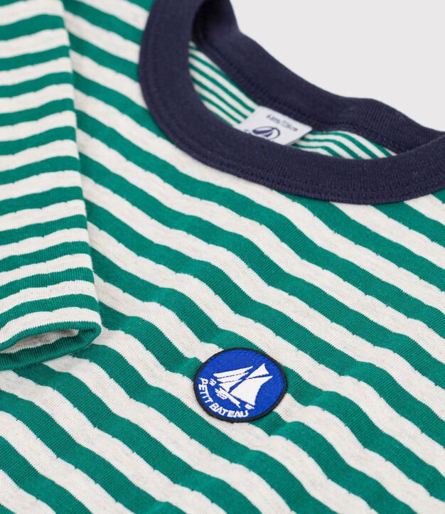 Camiseta infantil de manga larga a rayas verde/beige/verde