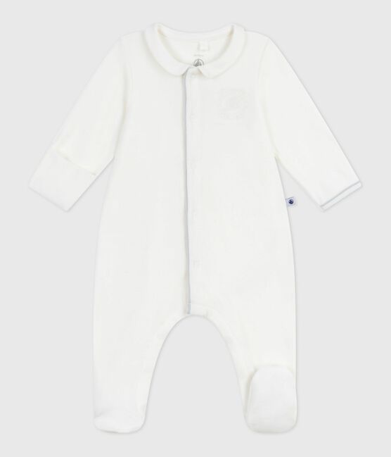 Pijama de terciopelo con cuello liso para bebé blanco MARSHMALLOW
