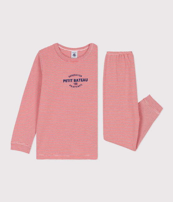 Pijama de algodón a rayas para niño/niña naranja OURSIN/blanco MARSHMALLOW