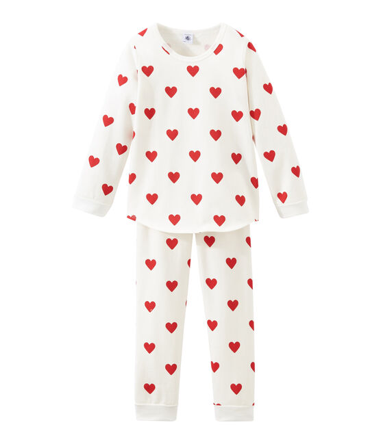 Pijama de muletón para niña blanco MARSHMALLOW/rojo TERKUIT