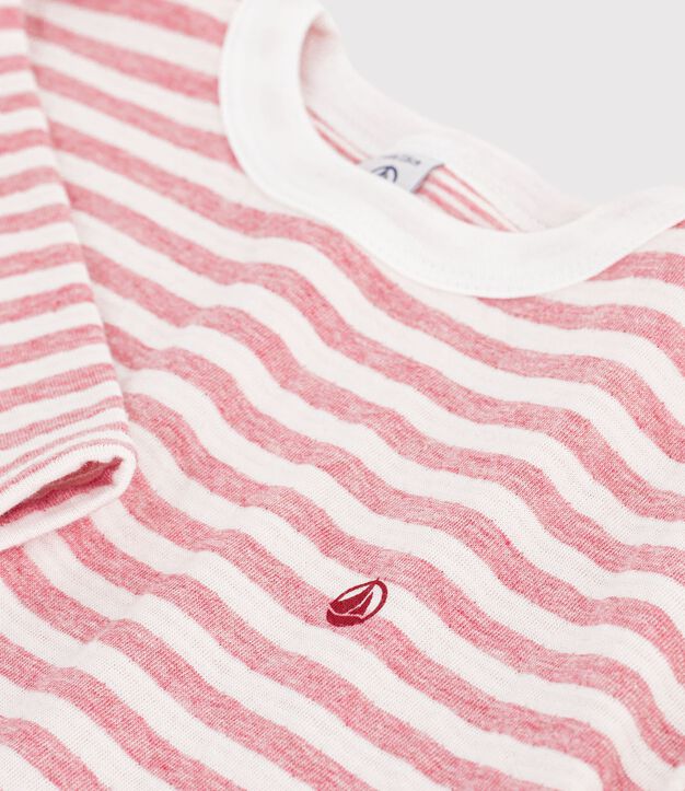Camiseta infantil de manga larga a rayas rosa/crudo