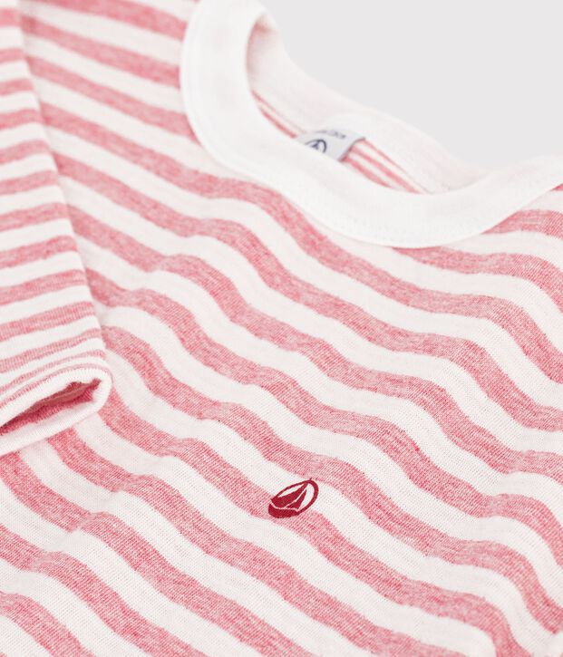 Camiseta infantil de manga larga a rayas rosa/crudo