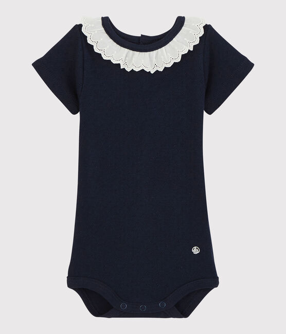 Body con cuello de bordado inglés de bebé niña azul SMOKING