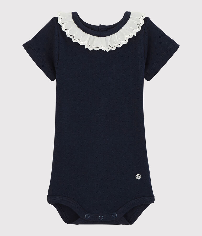 Body con cuello de bordado ingl&eacute;s de beb&eacute; ni&ntilde;a azul