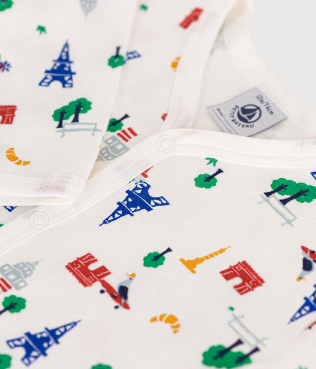 Pijama de algod&oacute;n con estampado de Par&iacute;s para beb&eacute; blanco/multicolor