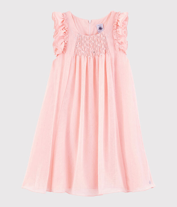 Vestido de celebraci&oacute;n de crep&eacute; de ni&ntilde;a rosa