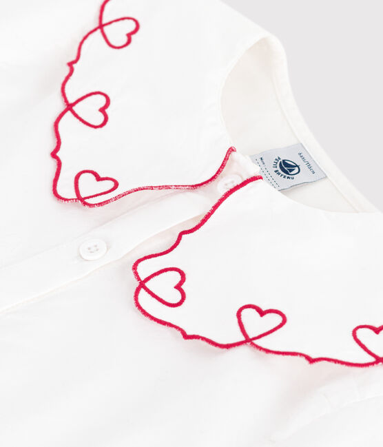 Blusa infantil de manga corta de popelina de algodón lisa blanco ECUME