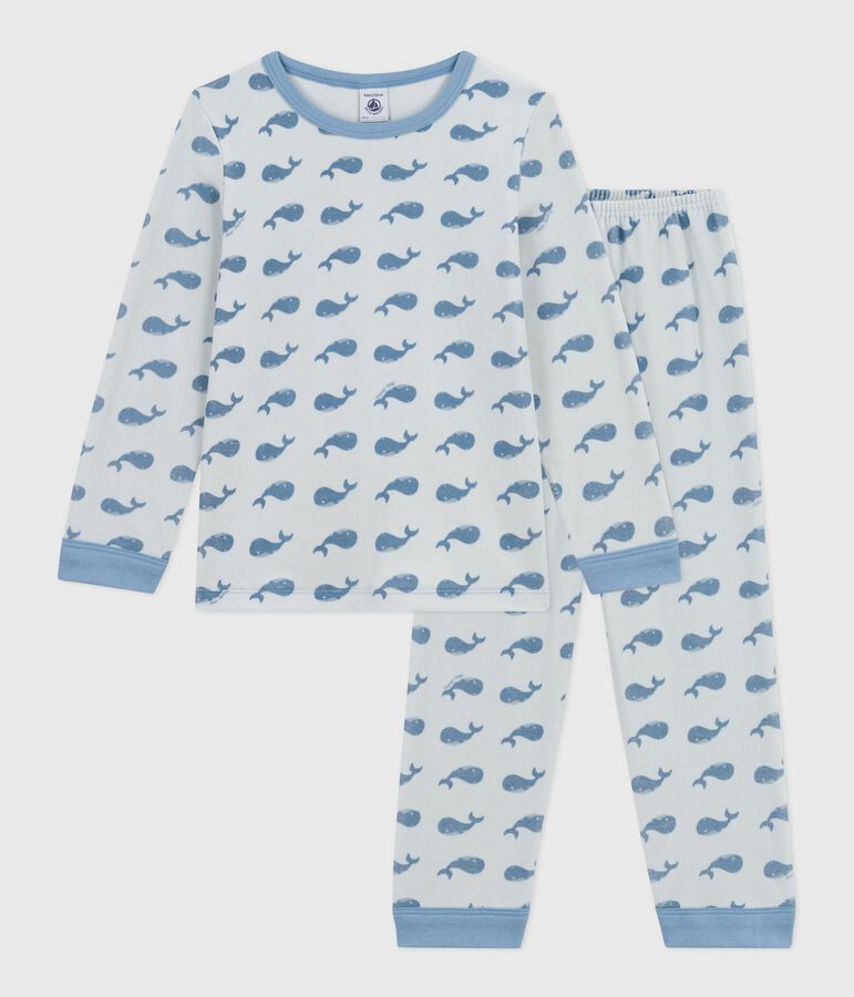 Pijama infantil de terciopelo con estampado de ballenas azul/azul