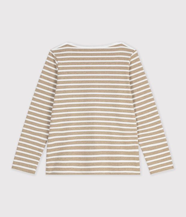 Marinera de algod&oacute;n de manga larga para mujer beige/blanco