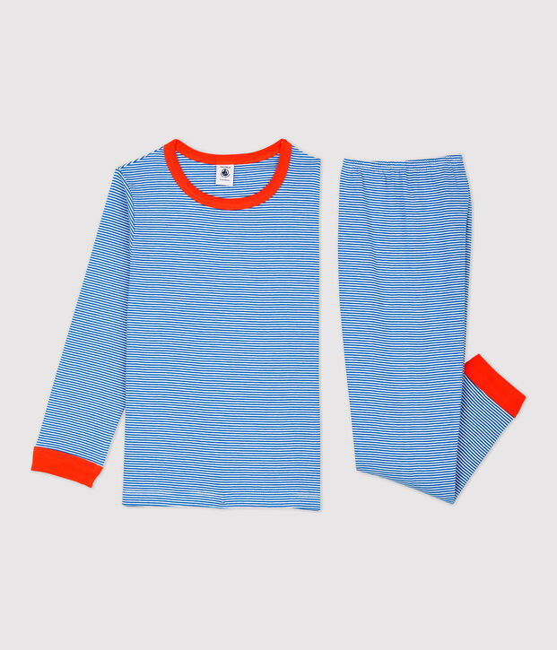 Pijama milrayas de ni&ntilde;o de algod&oacute;n azul/blanco
