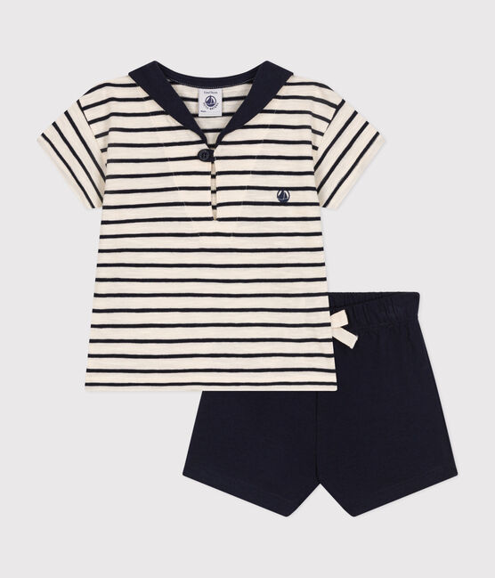 Conjunto de camiseta y pantalón corto de punto para bebé blanco AVALANCHE/azul SMOKING