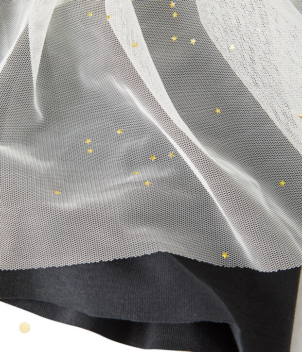 Vestido bi-materia para beb&eacute; ni&ntilde;a blanco/gris