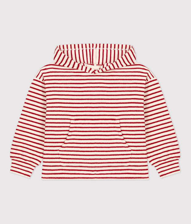 Sudadera a rayas con capucha de ni&ntilde;a / ni&ntilde;o crudo/rojo