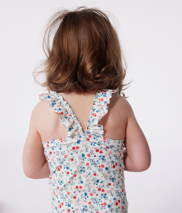 Ba&ntilde;ador con volantes y estampado de flores para beb&eacute; blanco/multicolor