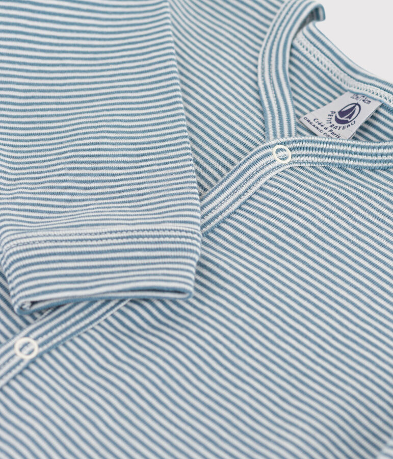 Pelele sin pies de algod&oacute;n milrayas de beb&eacute; azul/blanco