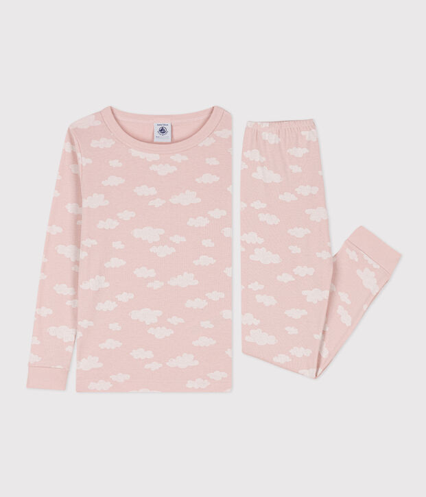 Pijama de algod&oacute;n ajustado para ni&ntilde;a rosa/blanco