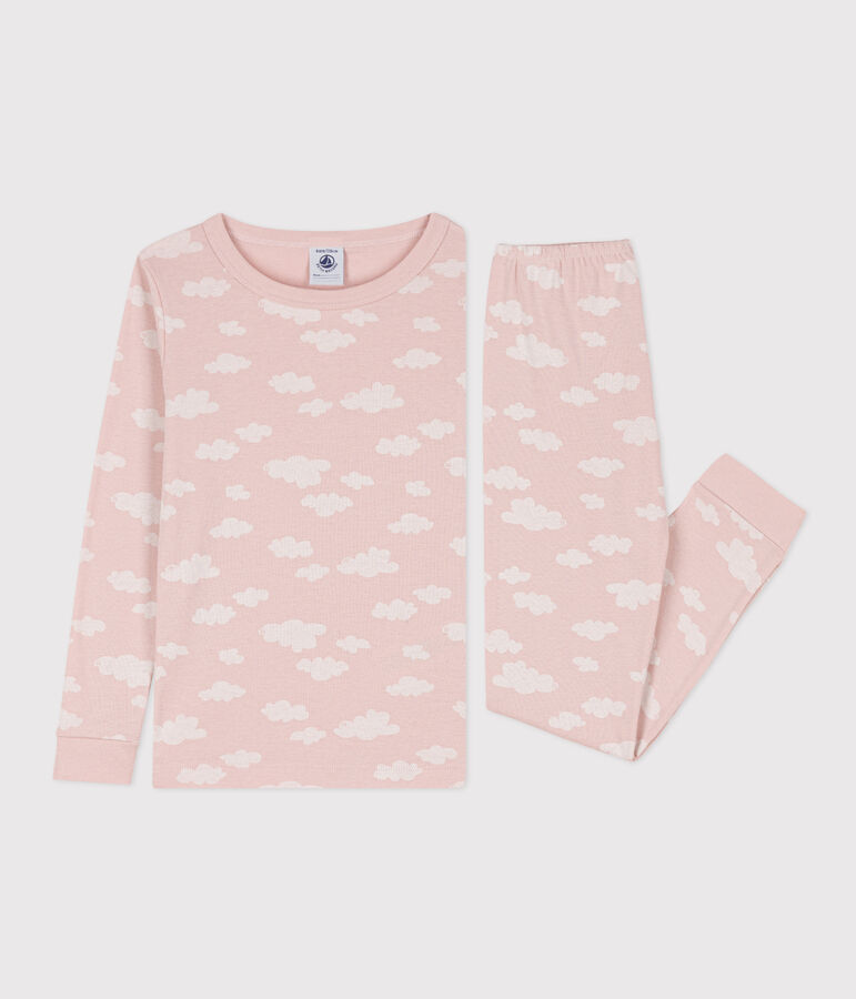 Pijama de algod&oacute;n ajustado para ni&ntilde;a rosa/blanco