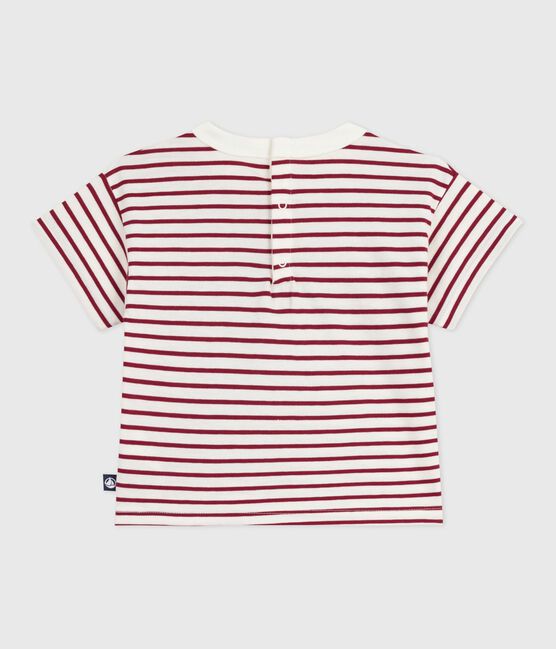 Camiseta de manga corta de algodón a rayas para bebé rojo MILK/ AMARANTE