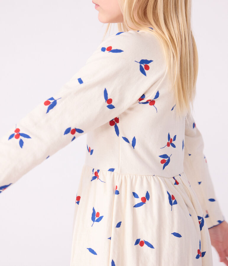 Vestido infantil de manga larga de algod&oacute;n crudo/multicolor