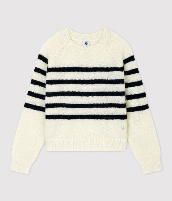 Jersey de mohair y algodón de niña blanco MARSHMALLOW/azul SMOKING