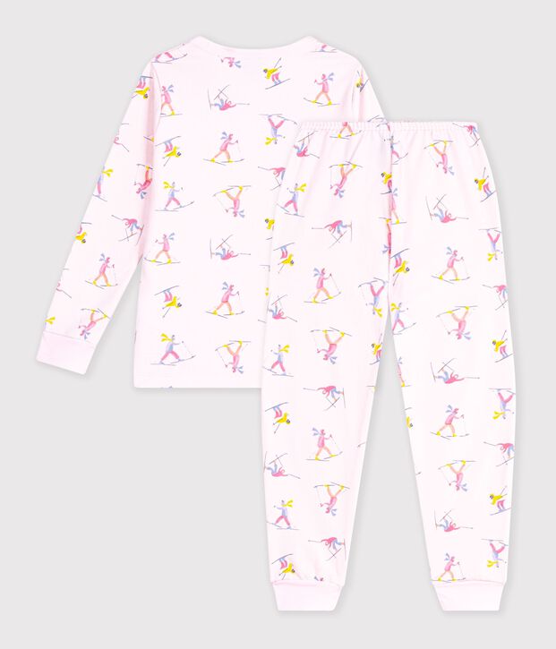 Pijama infantil de mulet&oacute;n con estampado de esquiadores rosa/multicolor