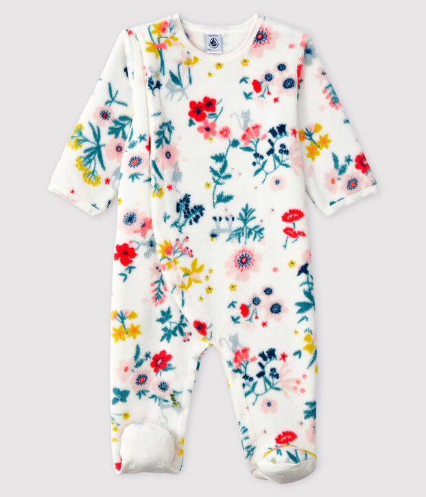 Sobrepijama de polar con estampado de flores para beb&eacute; ni&ntilde;a blanco/multicolor