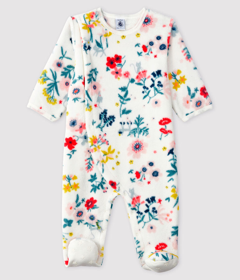 Sobrepijama de polar con estampado de flores para beb&eacute; ni&ntilde;a blanco/multicolor