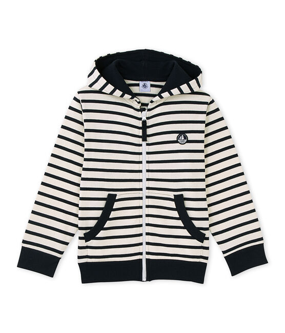 Sweat zippé garçon en jersey lourd beige COQUILLE/azul SMOKING